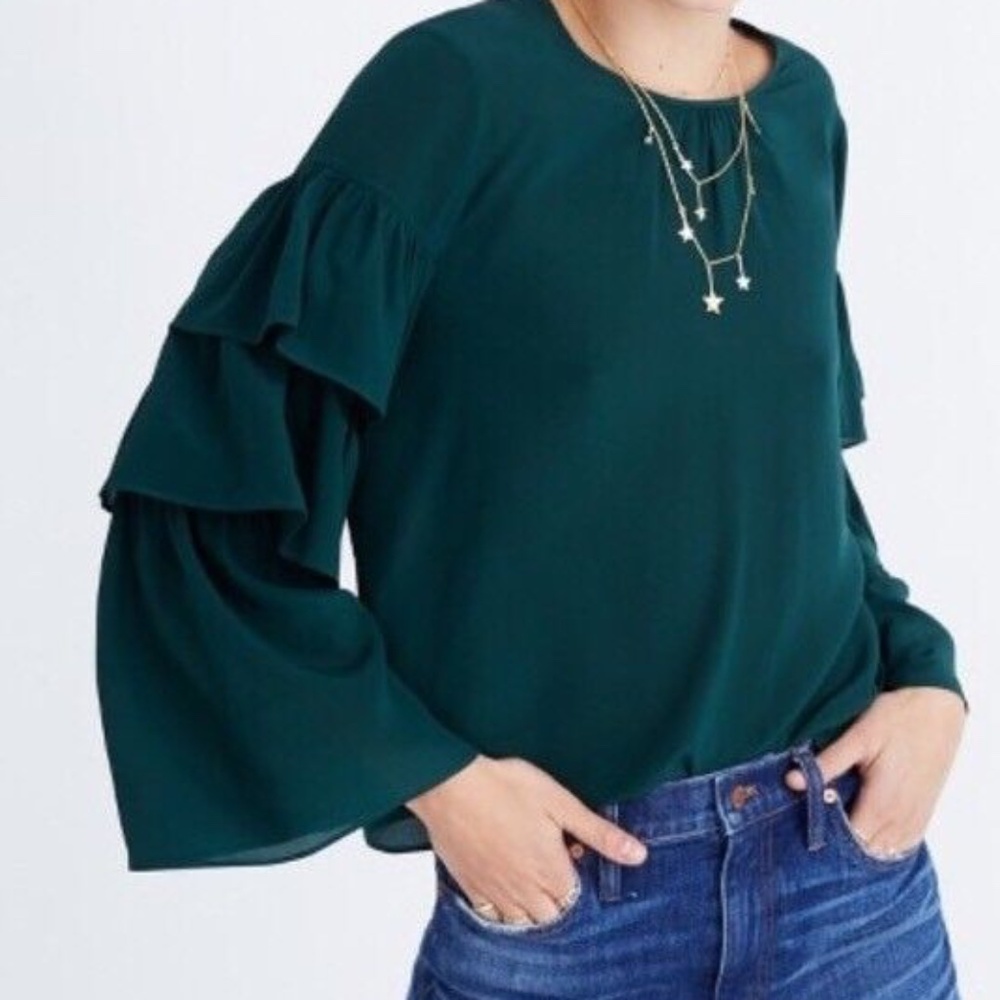Madewell Silk Ruffle Sleeve Top NWT - Size:‎ XXS
